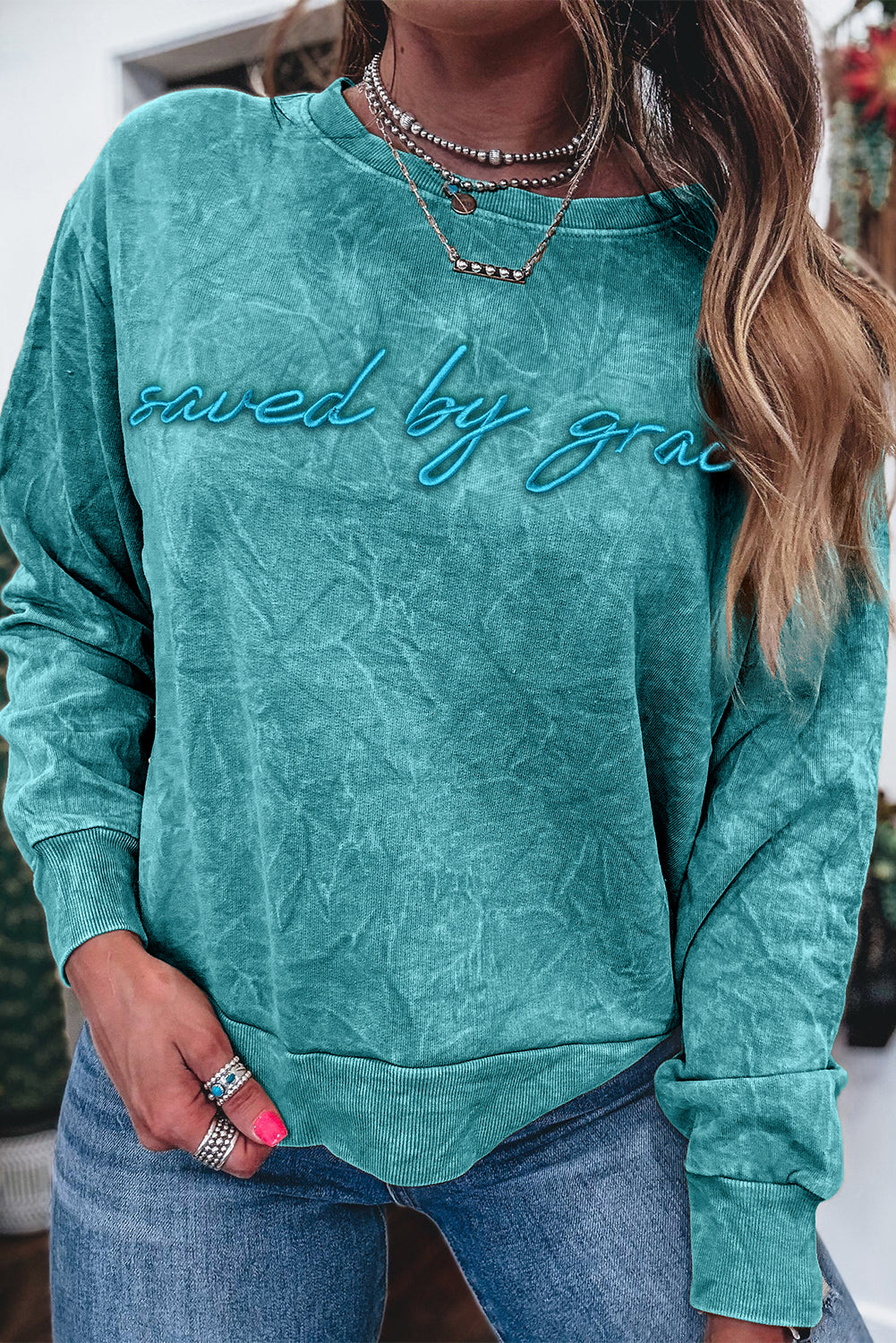 Saved by Grace Beige Graphic Sweatshirt
