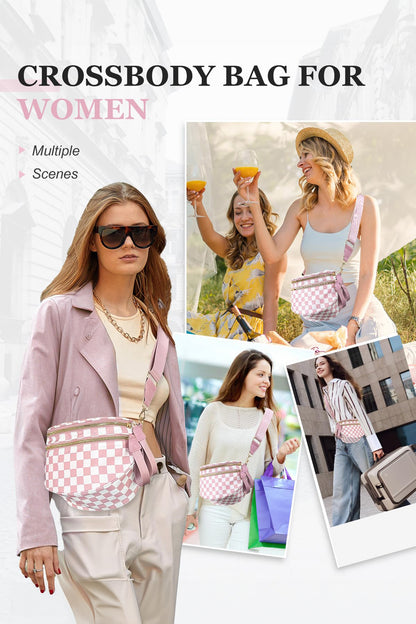 Chicory Coffee Checkered Print Wide Strap Large Crossbody Bag
