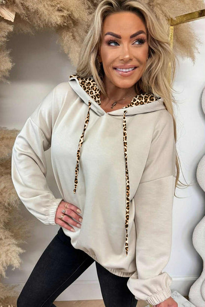 Cream Hoodie with Leopard Print