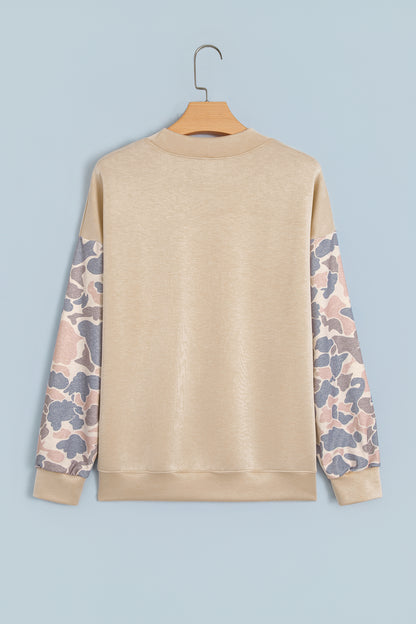 Coffee Brown Camo Sleeve Crewneck Sweatshirt