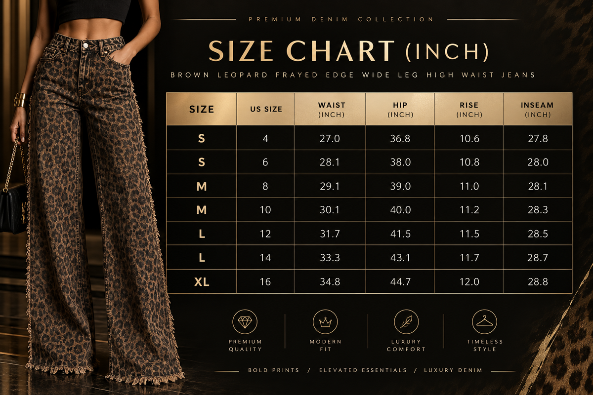 Brown Leopard Frayed Edge Wide Leg High Waist Jeans